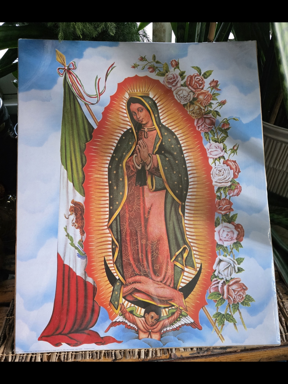 16X20" Nuestra Señora de Guadalupe Print - Green, Pink, Gold PRINTED IN USA